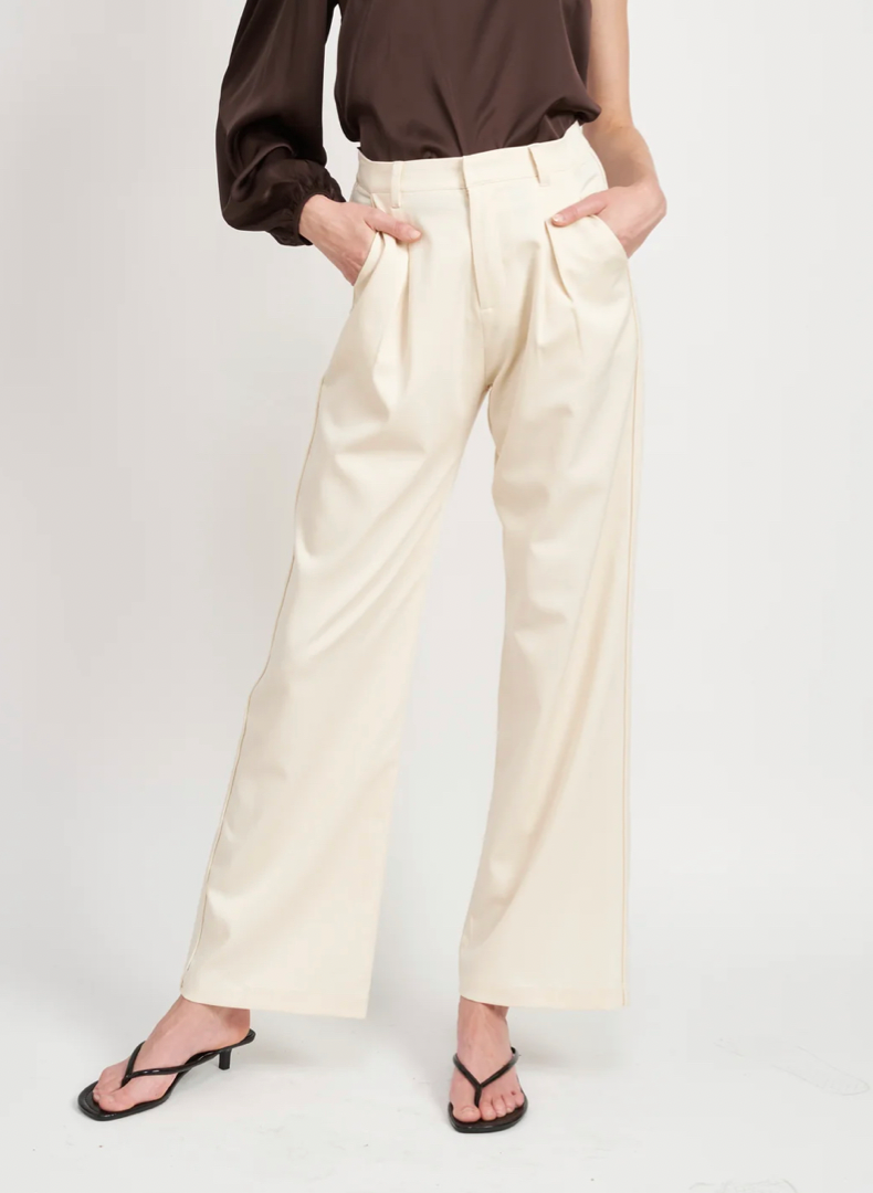 Rainforest Single Pleated Trousers Ivory Cotton Silk Check